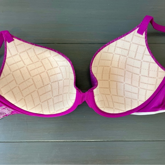VICTORIA'S SECRET Push Uplift Semi Demi Fuchsia/Magenta Bra 34C EUC - Picture 3 of 9
